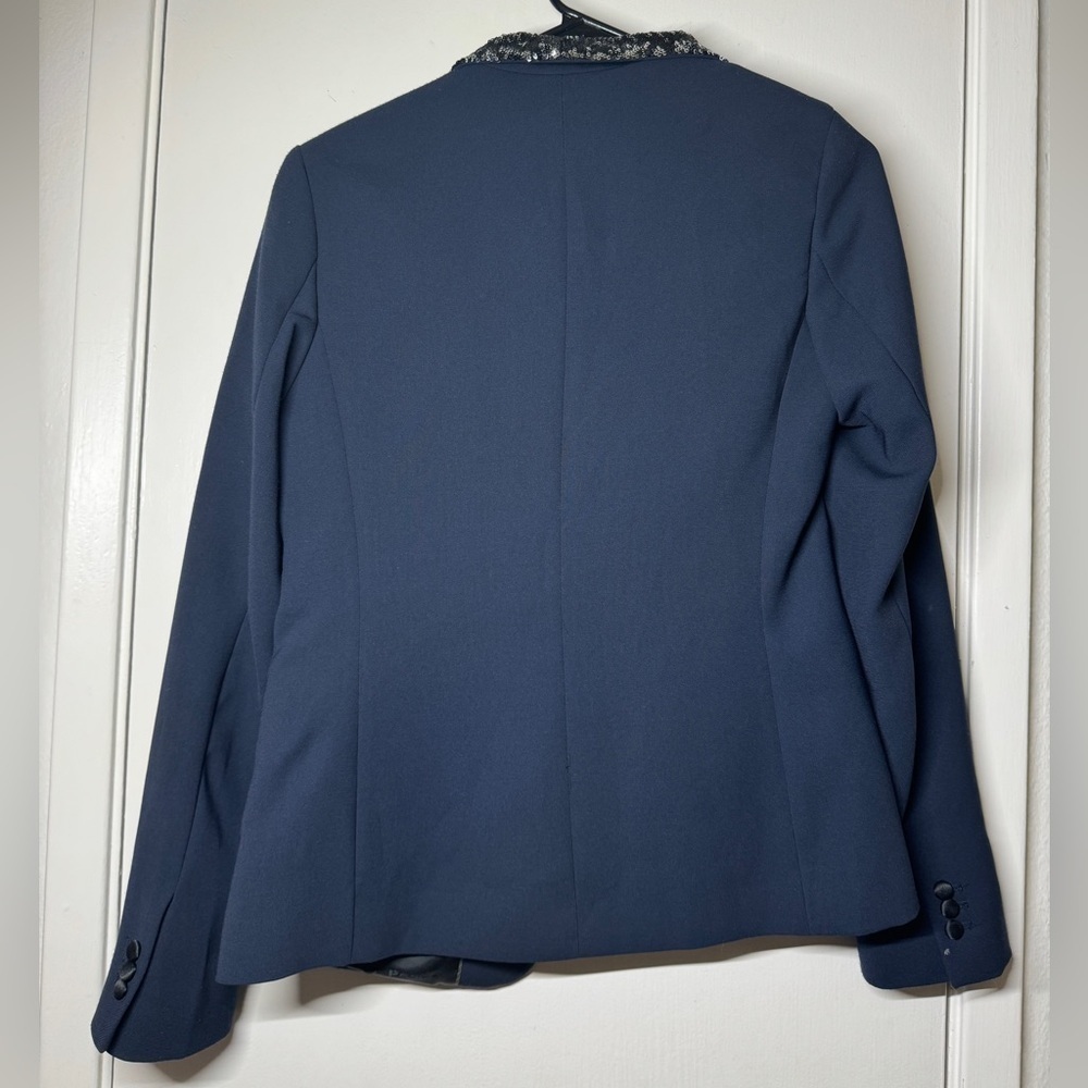 Maison Scotch Navy Blue Black Sequin Single Button Closure Tuxedo Blazer Size 1 - Picture 11 of 16